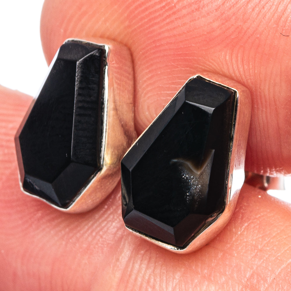 Faceted Black Onyx Earrings 1/2