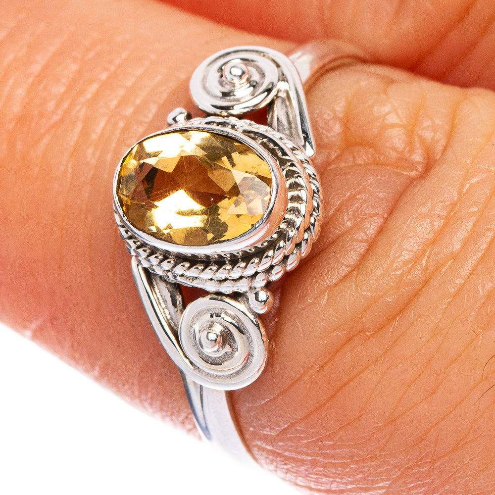 Delicate Rectangle Shape Citrine Stone Sterling Silver Ring, r520