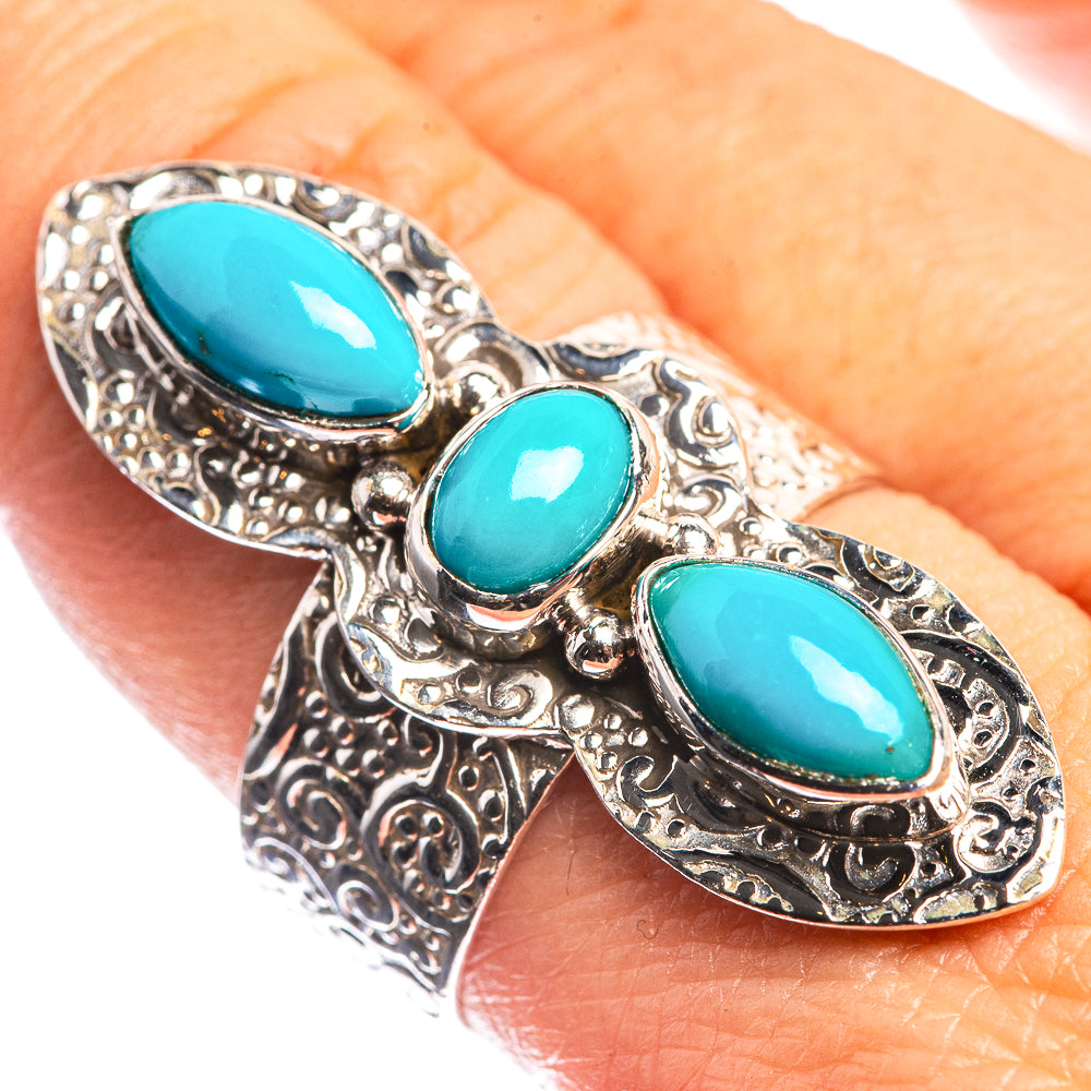 Large Sleeping Beauty Turquoise 925 Sterling Silver Ring Size 8.75