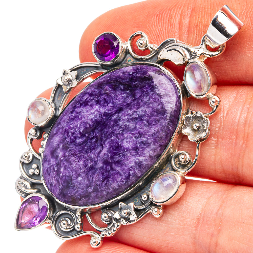 Rough Kunzite, Amethyst, Rainbow Moonstone Pendant 1 store 3/4