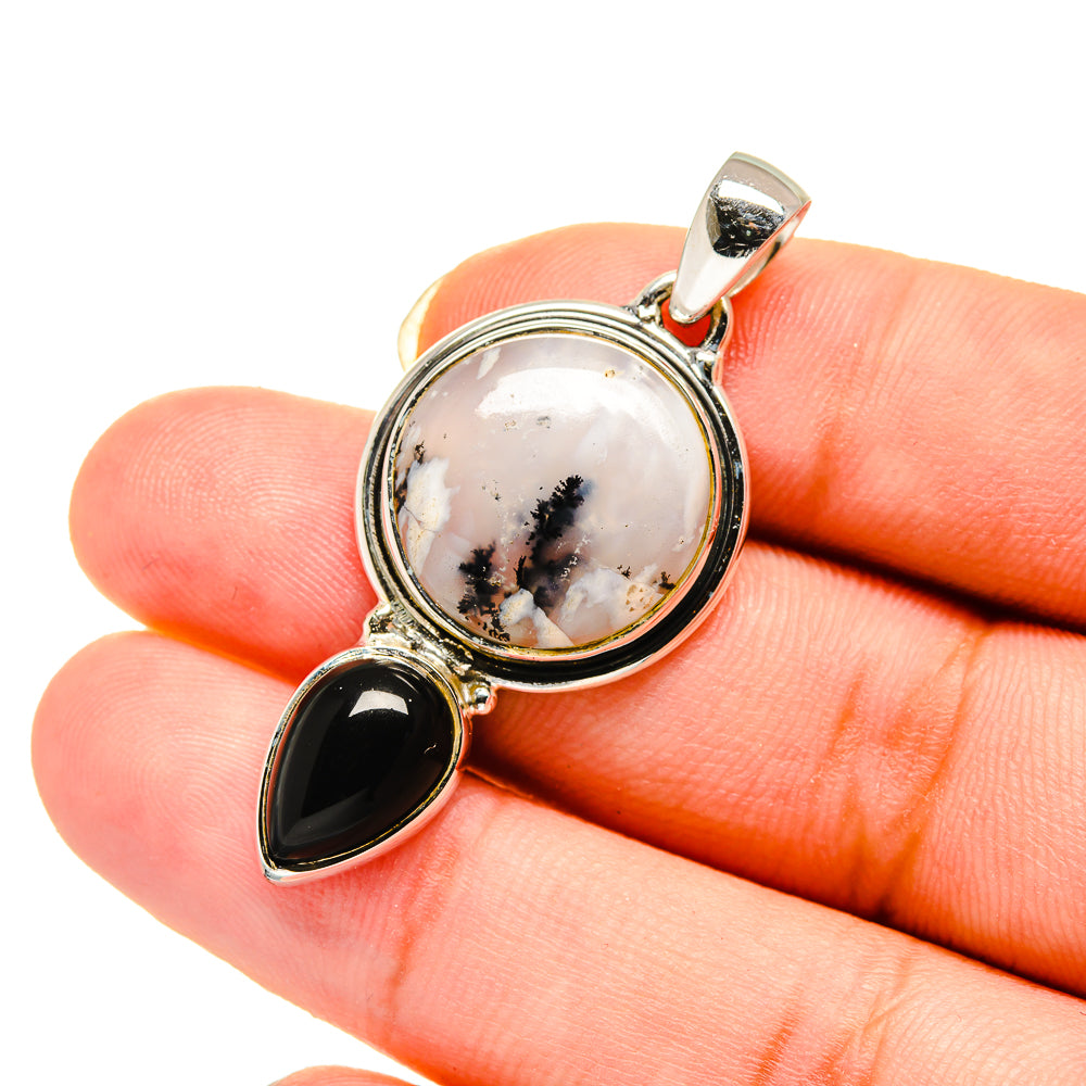 Dendritic Opal, Black Onyx Pendant 1 1/2