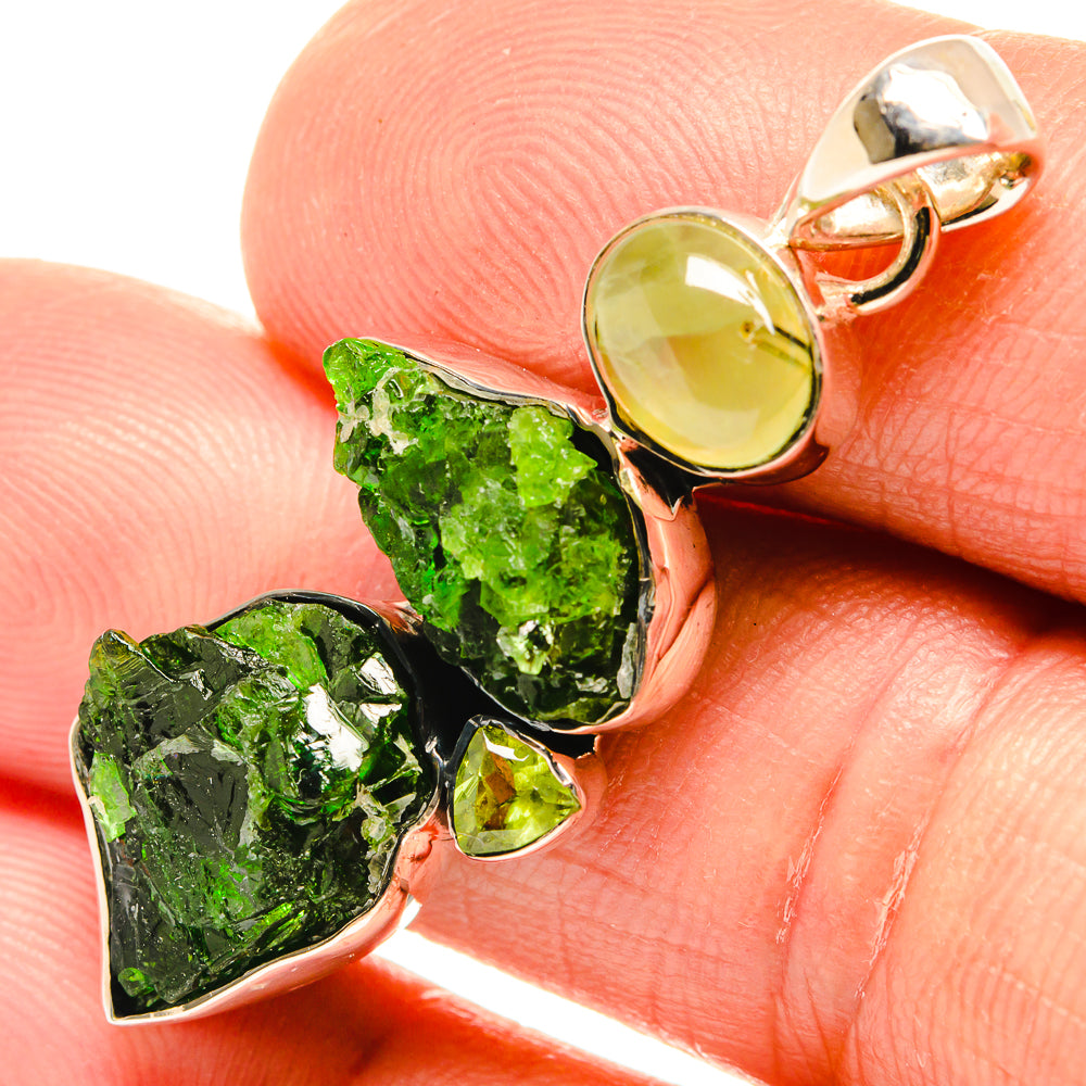 Rough Chrome Diopside, Peridot, Prehnite Pendant 1 3/4