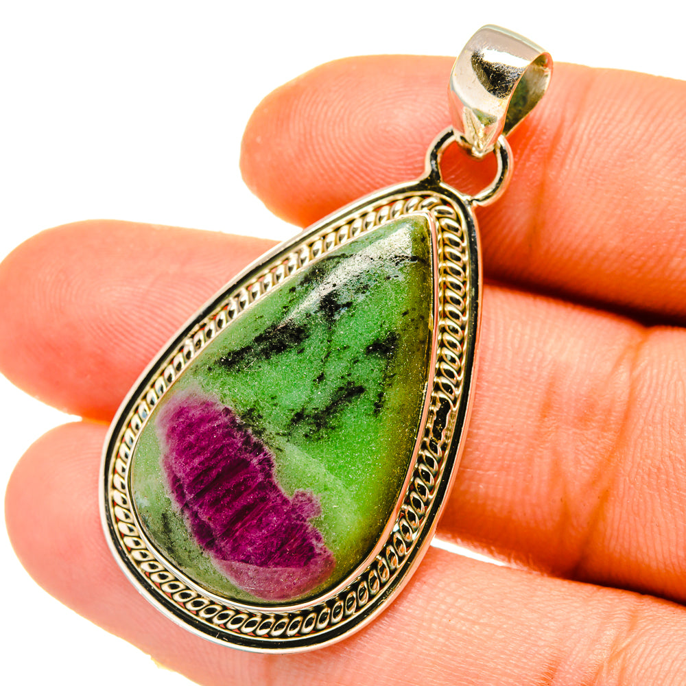 Ruby Zoisite Solid Sterling top Silver Pendant 925