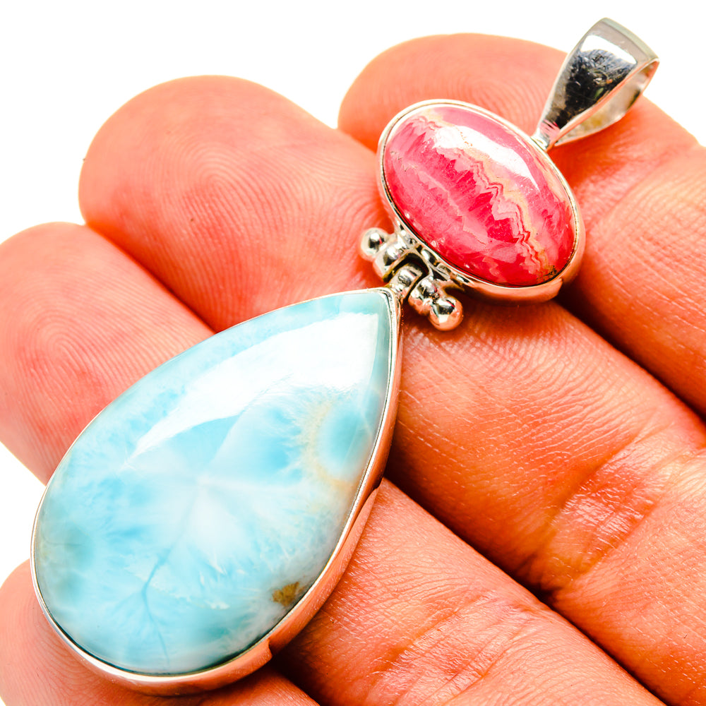 Huge Larimar, Rhodochrosite Pendant 2 1/4