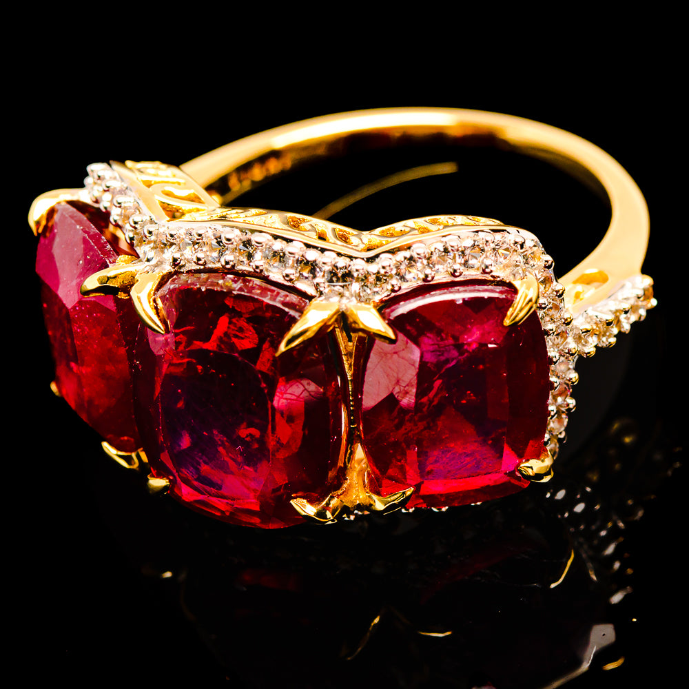 Glass Filled Ruby, White Sapphire Ring Size 8 (14K Yellow Gold) R17678-RBY