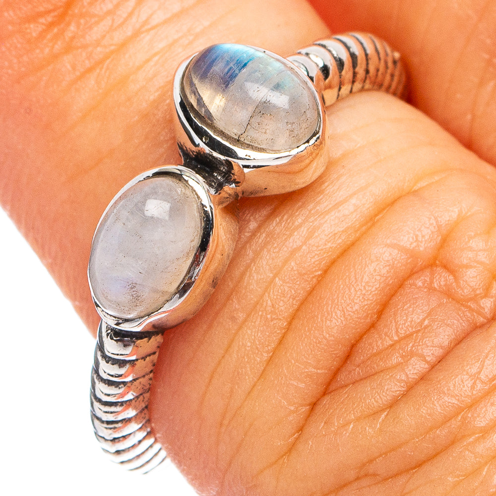 Dainty Rainbow Moonstone Ring Size 6.75 (925 Sterling Silver) R8698