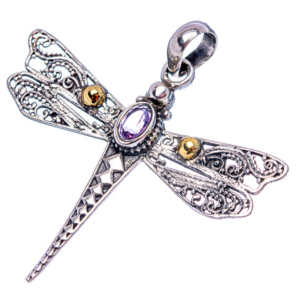 Dainty Amethyst Dragonfly Pendant 1 5/8" (.925 Sterling Silver)