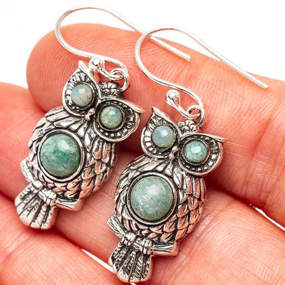 Dainty Amazonite Owl Earrings 1 1/2" (.925 Sterling Silver)