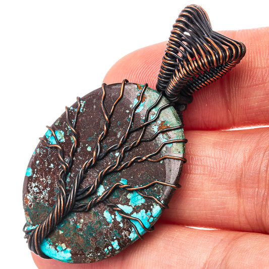 Turquoise Tree of Life Pendant 1 7/8" (Oxidized Copper)