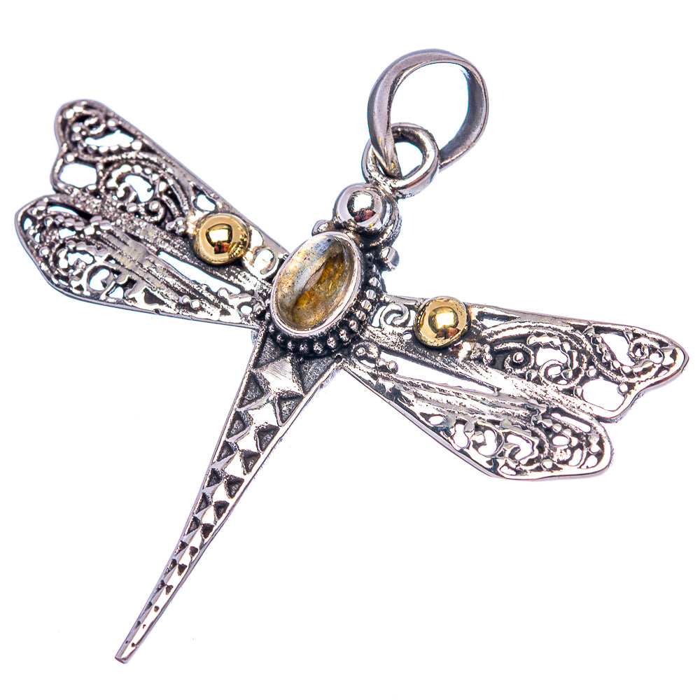 Dainty Labradorite Dragonfly Pendant 1 5/8" (.925 Sterling Silver)