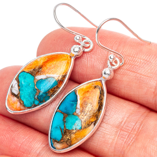 Spiny Oyster Turquoise Earrings 1 5/8" (925 Sterling Silver) E1127