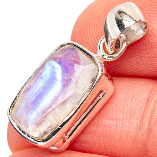 Faceted Rainbow Moonstone Pendant 1" (.925 Sterling Silver)