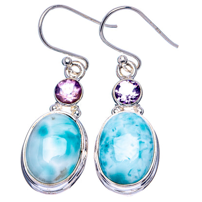 Rare Larimar, Amethyst Earrings 1 1/2" (.925 Sterling Silver)