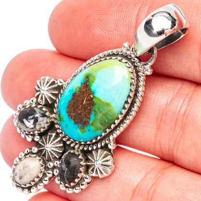 Sonoran Gold Turquoise Native Style Pendant 2 1/8" (.925 Sterling Silver) Exclusive