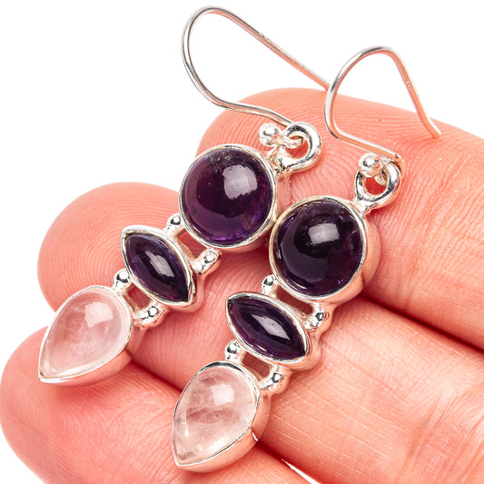 Amethyst, Rose Quartz 925 Sterling Silver Earrings 1 5/8" (925 Sterling Silver) E2181