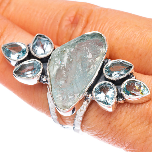 Signature Rough Aquamarine, Blue Topaz Ring Size 8 (925 Sterling Silver) R2562