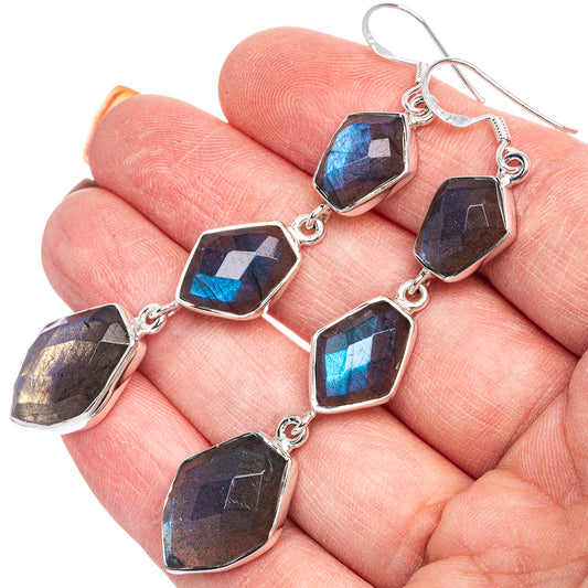 Signature Labradorite Earrings 2 7/8" (925 Sterling Silver) E1174