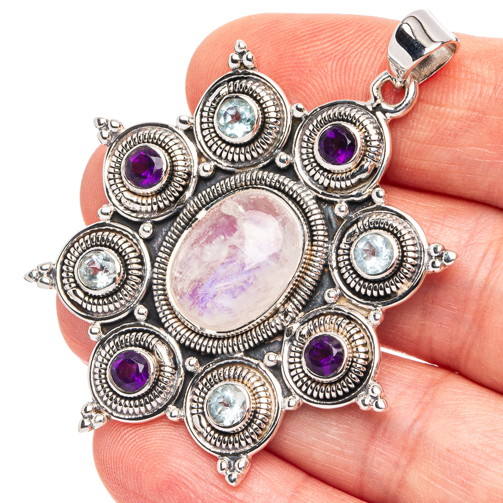 Signature Rainbow Moonstone, Amethyst, Blue Topaz Pendant 2 1/8" (925 Sterling Silver) P45074