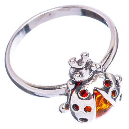 Baltic Amber Ladybug Ring Size 6.5 (.925 Sterling Silver)