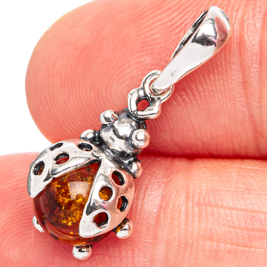 Baltic Amber Ladybug Pendant 1" (.925 Sterling Silver)