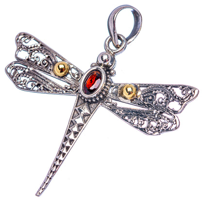 Dainty Garnet Dragonfly Pendant 1 5/8" (.925 Sterling Silver)