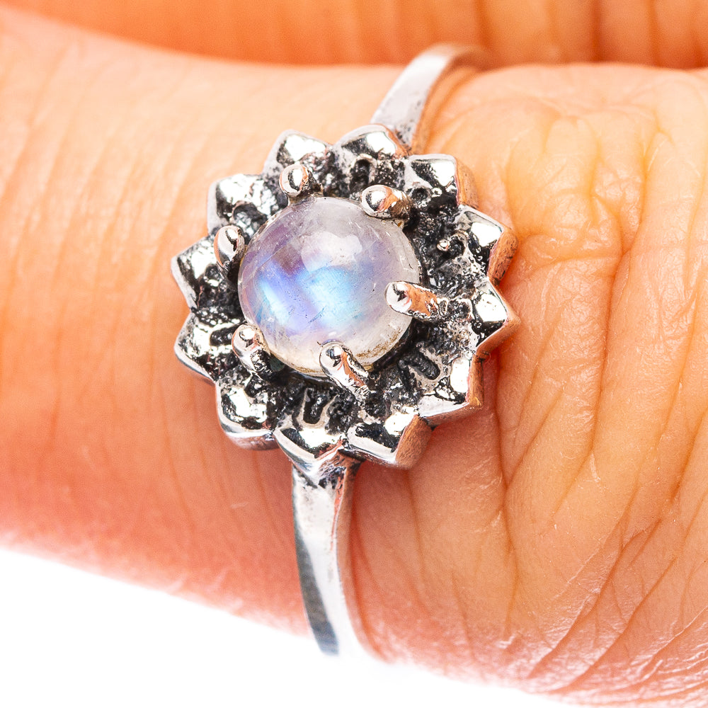 Dainty Rainbow Moonstone Ring Size 7 (.925 Sterling Silver)