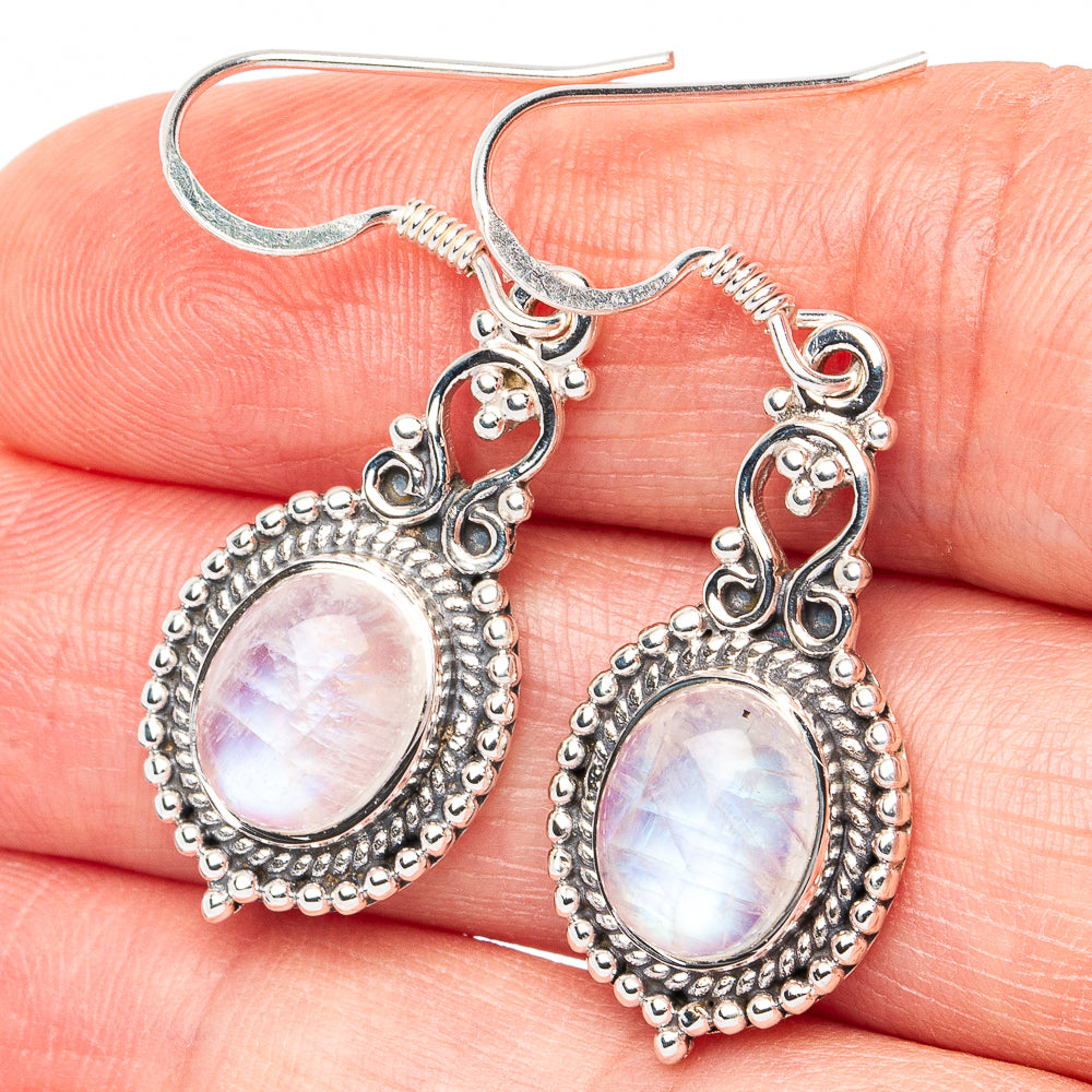 Premium Rainbow Moonstone Earrings 1 5/8" (925 Sterling Silver) E2739