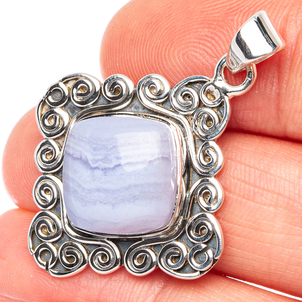 Premium Blue Lace Agate Pendant 1 3/8" (925 Sterling Silver) P45029