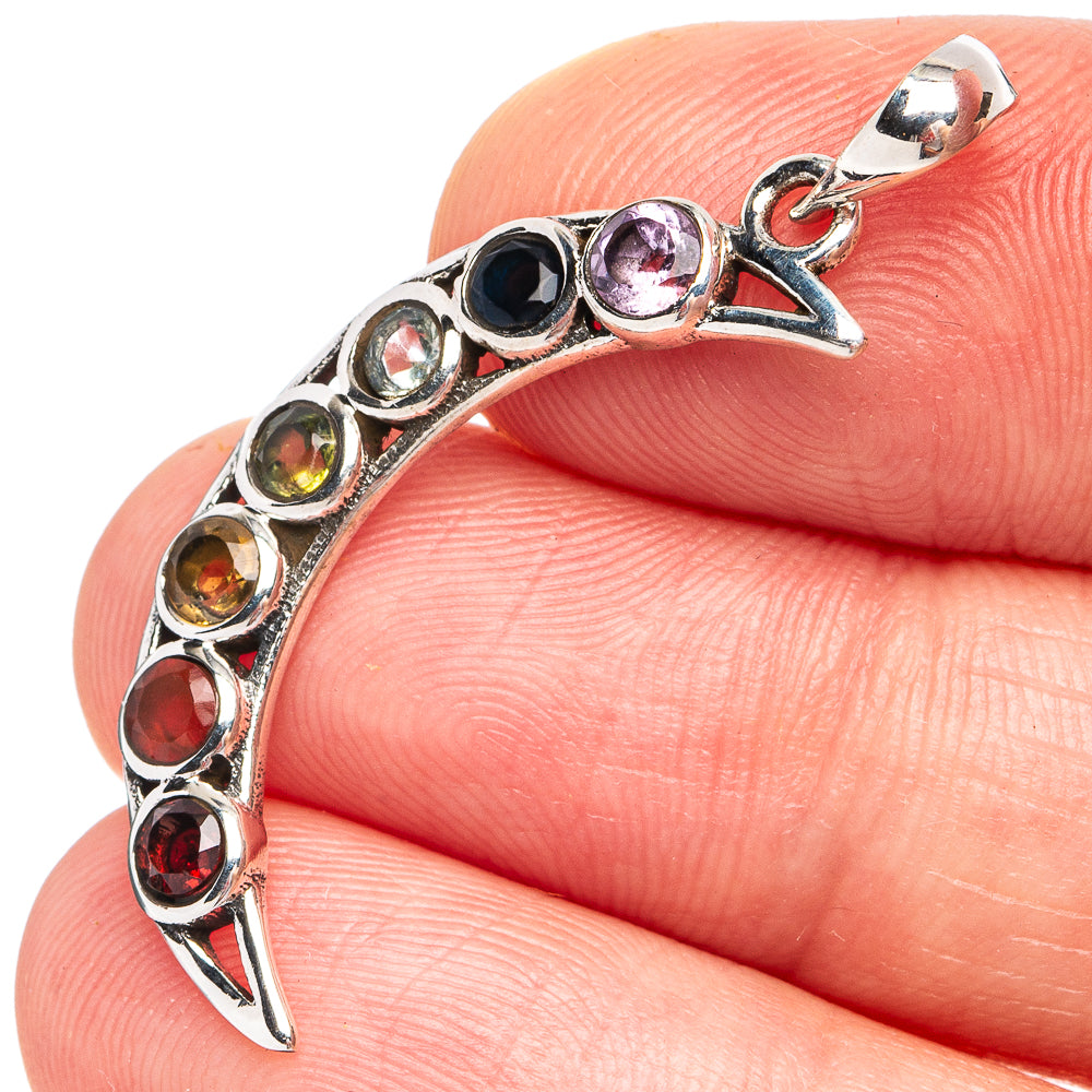 Dainty Multi-Stone Moon Chakra Pendant 1 3/8" (925 Sterling Silver) P45223