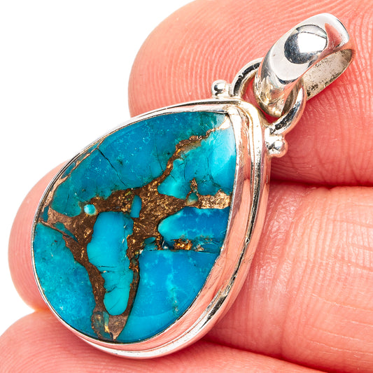 Blue Copper Turquoise Pendant 1 1/4" (.925 Sterling Silver)