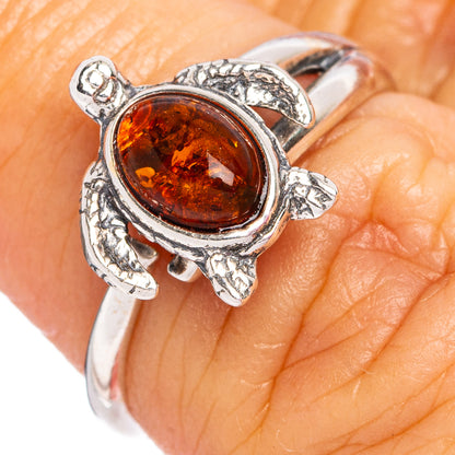 Baltic Amber Sea Turtle Ring Size 6 Adjustable (.925 Sterling Silver)