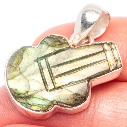 Carved Labradorite Guitar Pendant 1 1/4" (925 Sterling Silver) P44309