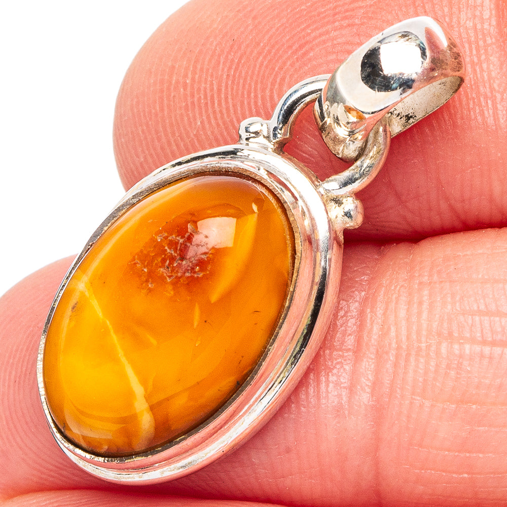 Bone Amber Pendant 1 1/8" (.925 Sterling Silver)