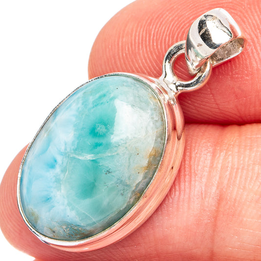 Rare Larimar Pendant 1 1/8" (.925 Sterling Silver)