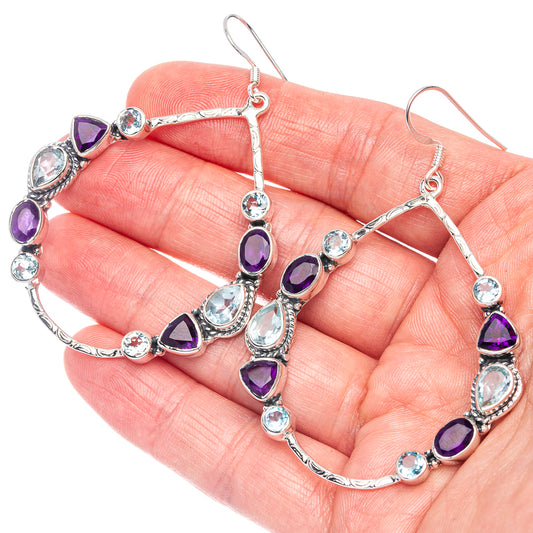 Signature Blue Topaz, Amethyst Earrings 2 5/8" (925 Sterling Silver) E1351