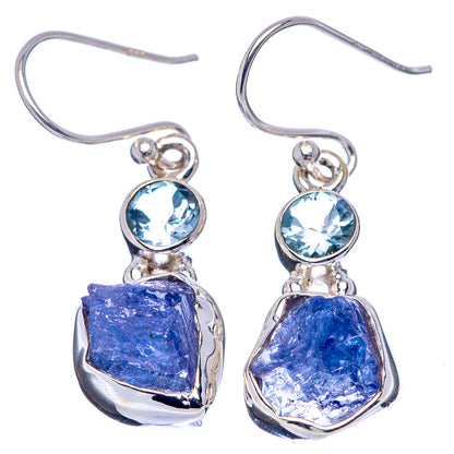 Tanazanite, Blue Topaz Earrings 1 3/8" (.925 Sterling Silver)