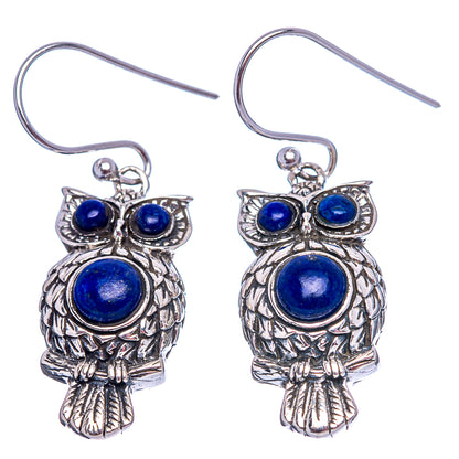 Dainty Lapis Lazuli Owl Earrings 1 1/2" (.925 Sterling Silver)