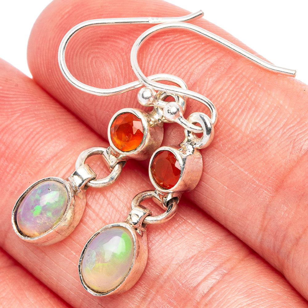 Rare Ethiopian Opal, Carnelian Earrings 1 1/4" (925 Sterling Silver) E1836