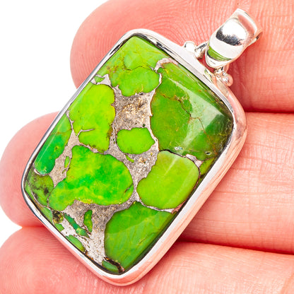 Green Copper Turquoise Pendant 1 3/8" (.925 Sterling Silver)