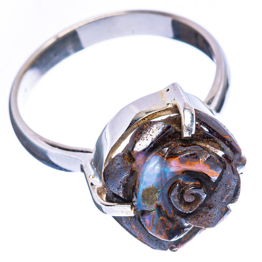 Rare Boulder Opal Rose Ring Size 9 (925 Sterling Silver) R2413