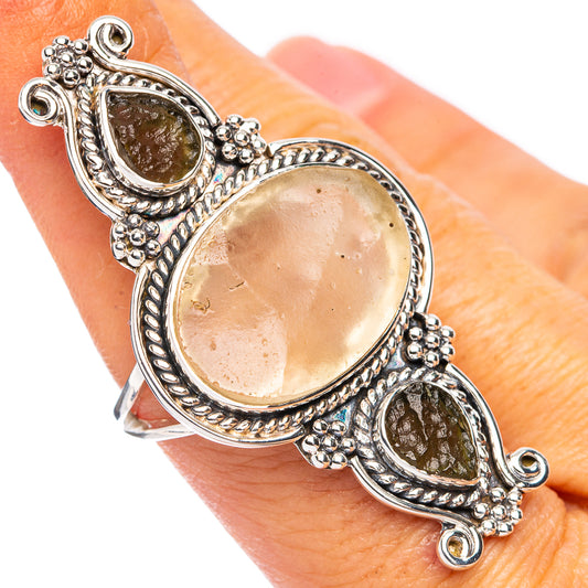 Signature Libyan Desert Glass, Czech Moldavite Ring Size 8 (925 Sterling Silver) R8129