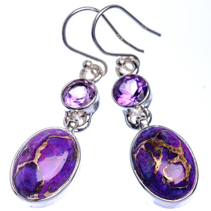 Purple Copper Composite Turquoise, Amethyst Earrings 1 5/8" (925 Sterling Silver) E432992