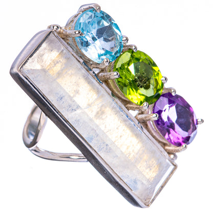 Signature Rainbow Moonstone, Amethyst, Peridot, Blue Topaz Ring Size 7 (925 Sterling Silver) R3547