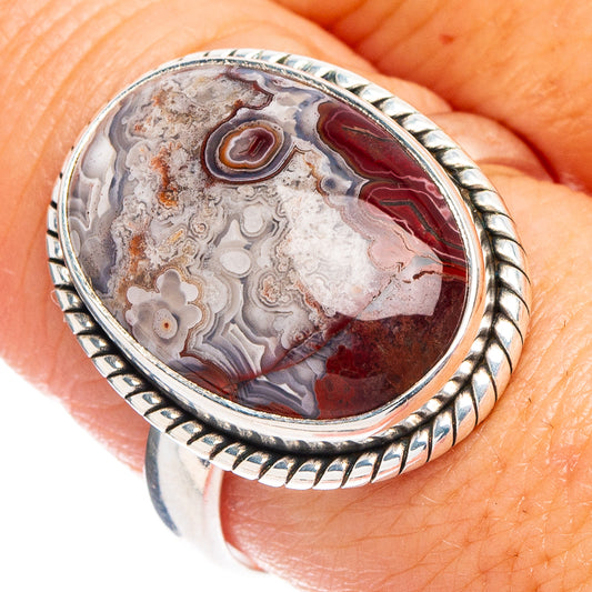 Crazy Lace Agate Ring Size 8.75 (.925 Sterling Silver)