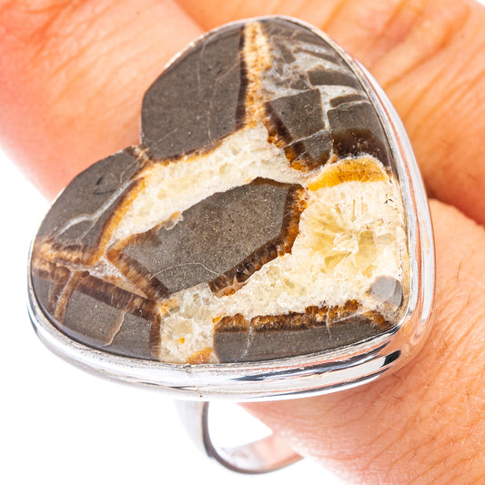 Large Septarian Geode Heart Ring Size 12 (925 Sterling Silver) R7456