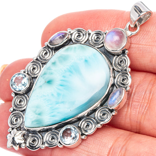 Signature Larimar, Rainbow Moonstone Pendant 2 1/8" (925 Sterling Silver) P41818