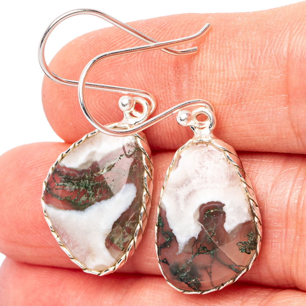 Green Moss Agate Earrings 1 1/2" (.925 Sterling Silver)