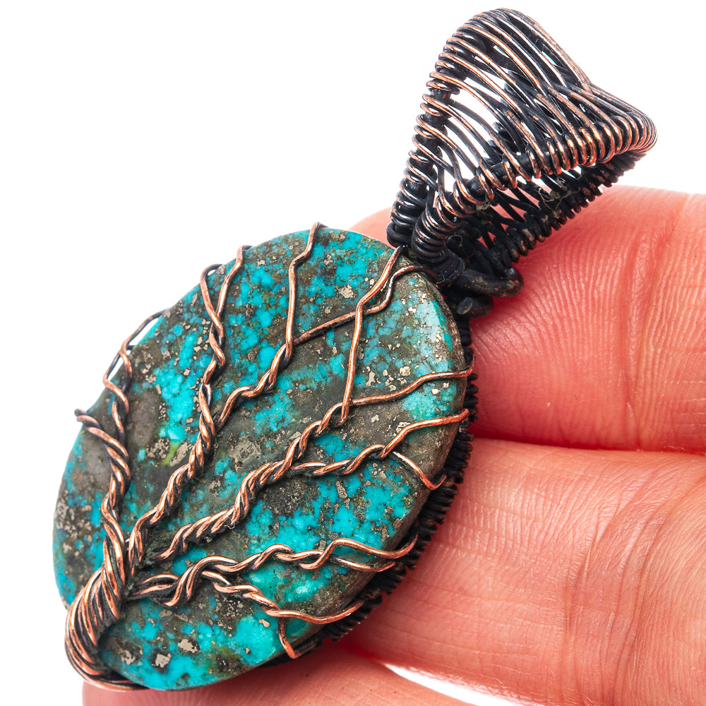 Turquoise Tree of Life Pendant 1 7/8" (Oxidized Copper)