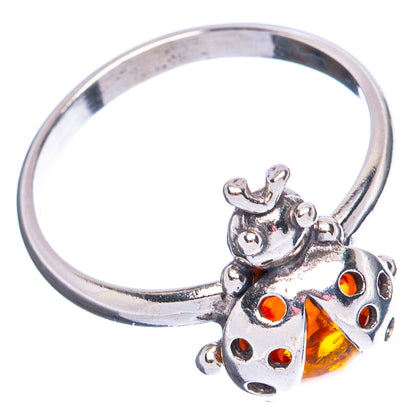 Baltic Amber Ladybug Ring Size 7.25 (.925 Sterling Silver)