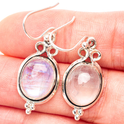 Rainbow Moonstone Earrings 1 3/8" (.925 Sterling Silver)